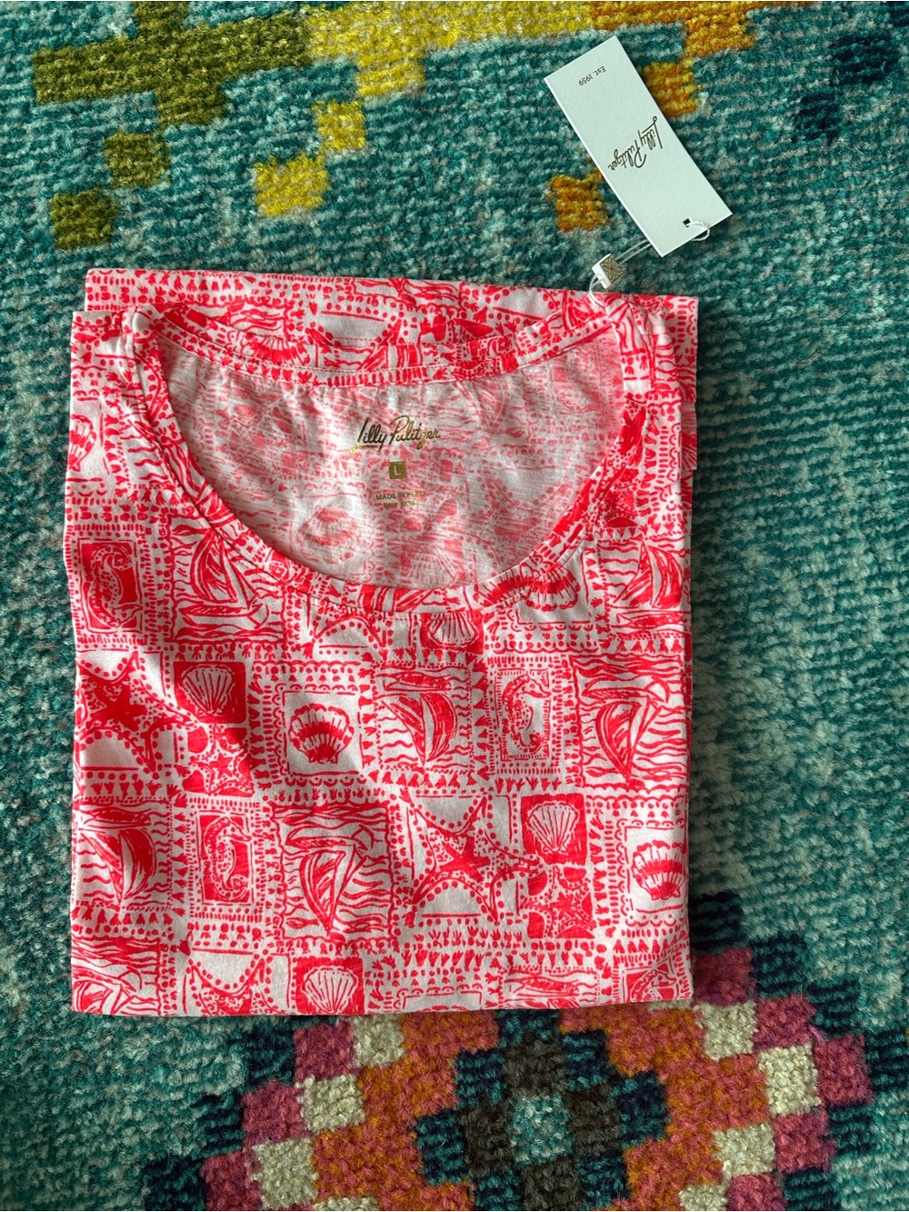 Lilly Pulitzer Etta Scoop Neck Mizner Red Coral Seasidd Harbor Tee